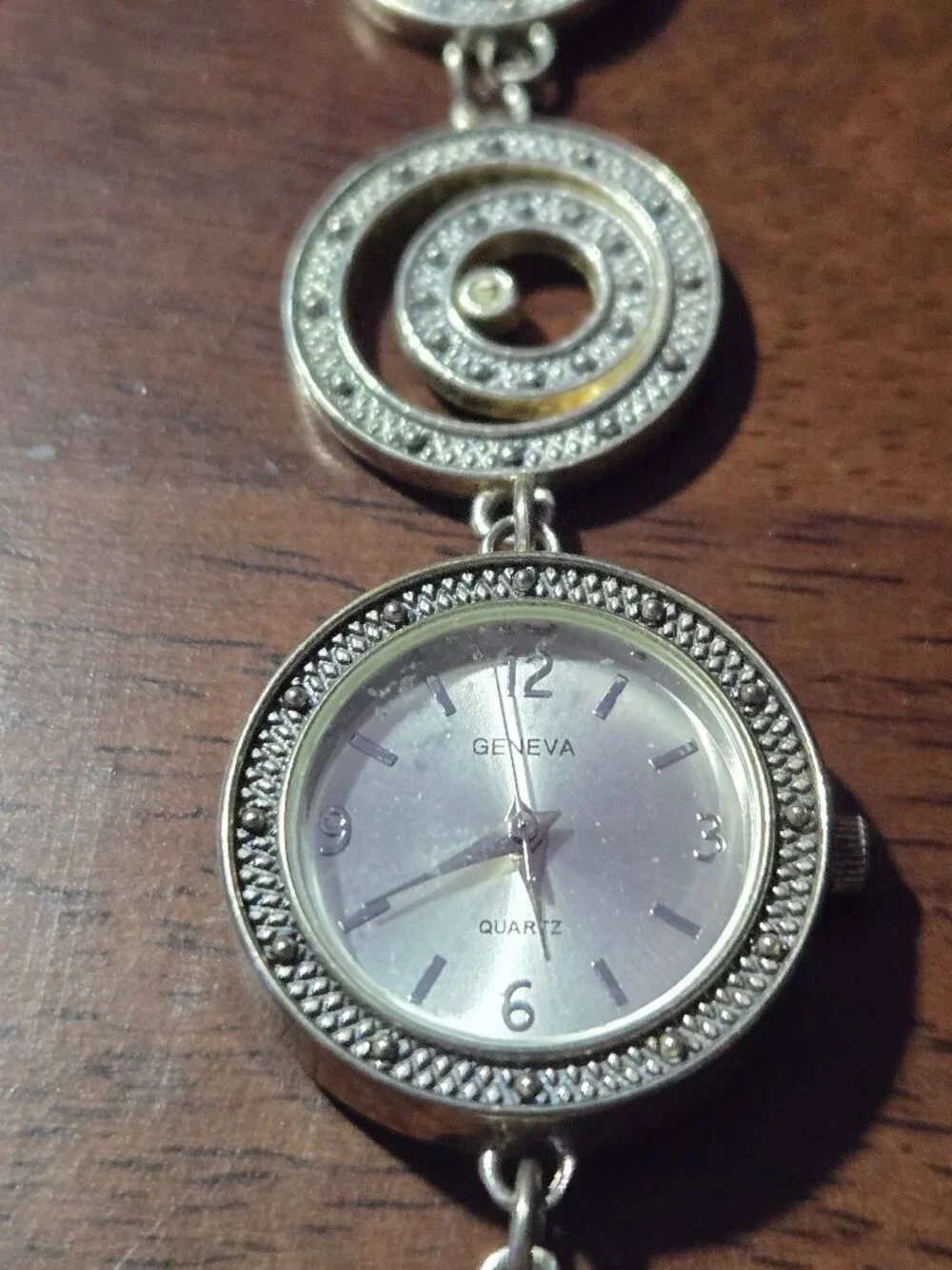 Geneva Womens Bracelet Watch w/Ring Design Band Silvertone 8